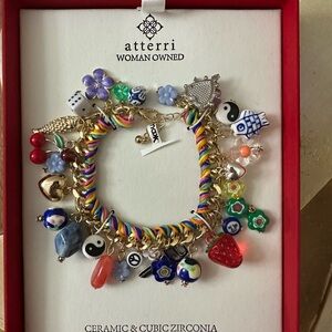 Atterri Ceramic & Cubic Zirconia Rainbow Pride Stretch Charm Bracelet